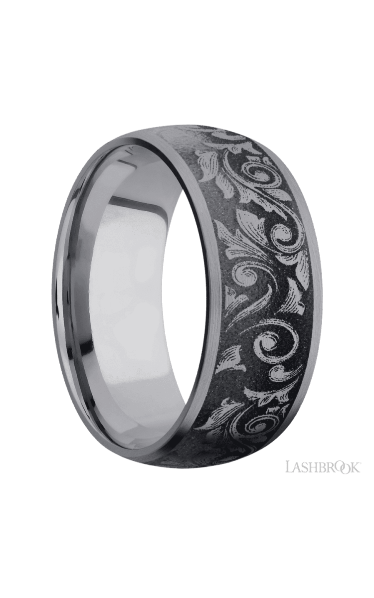9 mm wide/Domed/Tantalum band with a laser carved Western Scroll pattern. - Diamonds By Rothschild