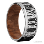 9 mm wide/Flat Grooved Edges/Cobalt Chrome band with a laser carved Aspen pattern also featuring a Leopard Wood sleeve. - Diamonds By Rothschild