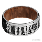 9 mm wide/Flat Grooved Edges/Cobalt Chrome band with a laser carved Aspen pattern also featuring a Leopard Wood sleeve. - Diamonds By Rothschild