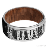 9 mm wide/Flat Grooved Edges/Cobalt Chrome band with a laser carved Aspen pattern also featuring a Leopard Wood sleeve. - Diamonds By Rothschild