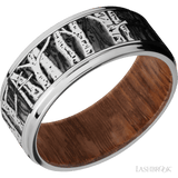 9 mm wide/Flat Grooved Edges/Cobalt Chrome band with a laser carved Aspen pattern also featuring a Leopard Wood sleeve. - Diamonds By Rothschild
