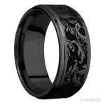 9 mm wide/Flat Grooved Edges/Zirconium band with a laser carved Black Leaf pattern. - Diamonds By Rothschild