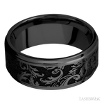 9 mm wide/Flat Grooved Edges/Zirconium band with a laser carved Black Leaf pattern. - Diamonds By Rothschild