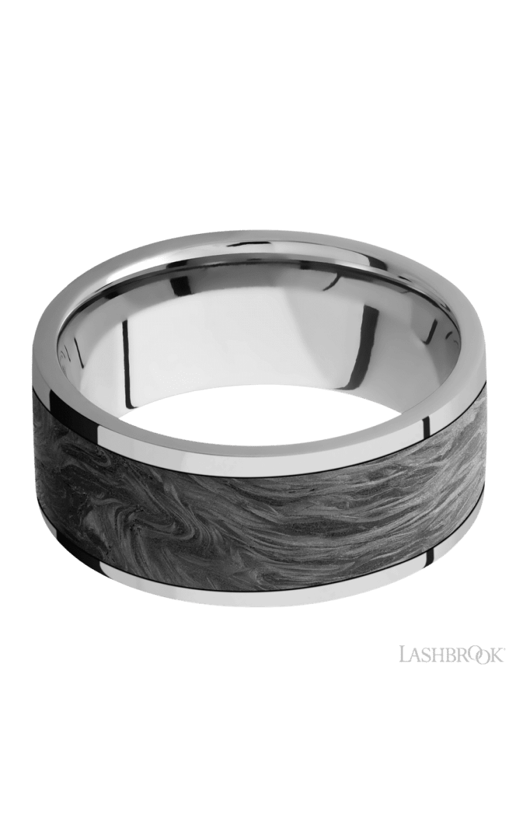 9 mm wide/Flat/Titanium band with one 7 mm Centered inlay of Forged Carbon Fiber. - Diamonds By Rothschild