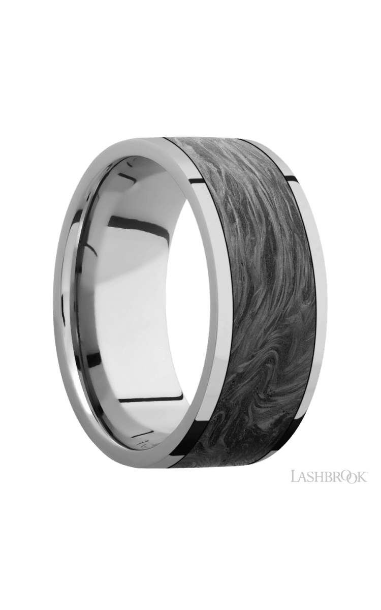 9 mm wide/Flat/Titanium band with one 7 mm Centered inlay of Forged Carbon Fiber. - Diamonds By Rothschild