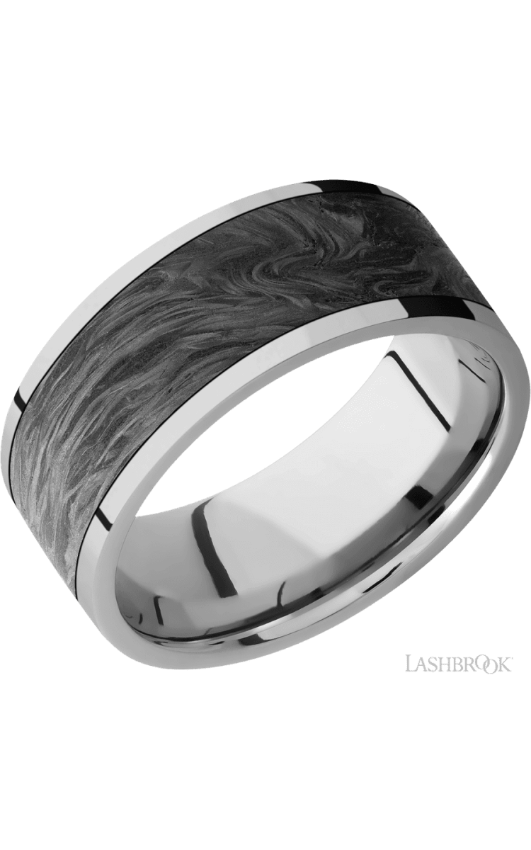 9 mm wide/Flat/Titanium band with one 7 mm Centered inlay of Forged Carbon Fiber. - Diamonds By Rothschild