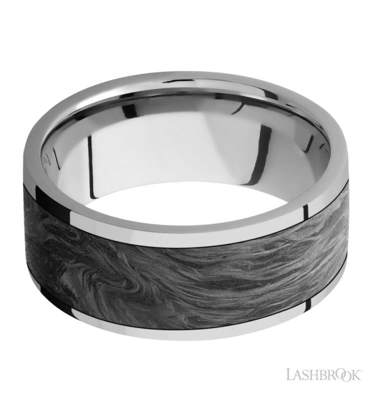 9 mm wide/Flat/Titanium band with one 7 mm Centered inlay of Forged Carbon Fiber. - Diamonds By Rothschild