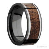 9 mm wide/Flat/Zirconium band featuring inlays of Titanium and Sapele. - Diamonds By Rothschild