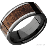 9 mm wide/Flat/Zirconium band featuring inlays of Titanium and Sapele. - Diamonds By Rothschild