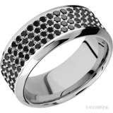 9 mm wide/High Bevel/14K White Gold band with a 4 Row Half Eternity arrangement of .015 carat Round Black Diamond stones in a Bead Channel setting. - Diamonds By Rothschild