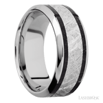 9 mm wide/High Bevel/Cobalt Chrome band featuring inlays of Dinosaur Bone Black and Meteorite. - Diamonds By Rothschild