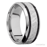 9 mm wide/High Bevel/Cobalt Chrome band featuring inlays of Dinosaur Bone Black and Meteorite. - Diamonds By Rothschild