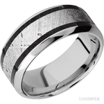 9 mm wide/High Bevel/Cobalt Chrome band featuring inlays of Dinosaur Bone Black and Meteorite. - Diamonds By Rothschild