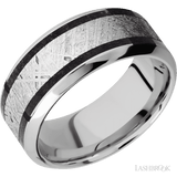9 mm wide/High Bevel/Cobalt Chrome band featuring inlays of Dinosaur Bone Black and Meteorite. - Diamonds By Rothschild