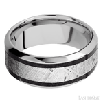 9 mm wide/High Bevel/Cobalt Chrome band featuring inlays of Dinosaur Bone Black and Meteorite. - Diamonds By Rothschild