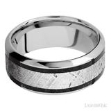 9 mm wide/High Bevel/Cobalt Chrome band featuring inlays of Dinosaur Bone Black and Meteorite. - Diamonds By Rothschild