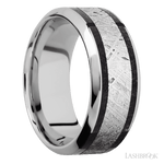9 mm wide/High Bevel/Cobalt Chrome band featuring inlays of Dinosaur Bone Black and Meteorite. - Diamonds By Rothschild