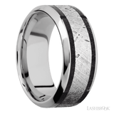 9 mm wide/High Bevel/Cobalt Chrome band featuring inlays of Dinosaur Bone Black and Meteorite. - Diamonds By Rothschild