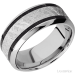 9 mm wide/High Bevel/Cobalt Chrome band featuring inlays of Dinosaur Bone Black and Meteorite. - Diamonds By Rothschild