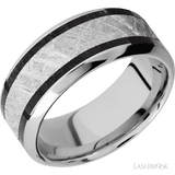 9 mm wide/High Bevel/Cobalt Chrome band featuring inlays of Dinosaur Bone Black and Meteorite. - Diamonds By Rothschild