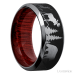 9 mm wide/High Bevel/Tantalum band with a laser carved Bear Moose Deer Mountain pattern also featuring a Blood Wood sleeve. - Diamonds By Rothschild