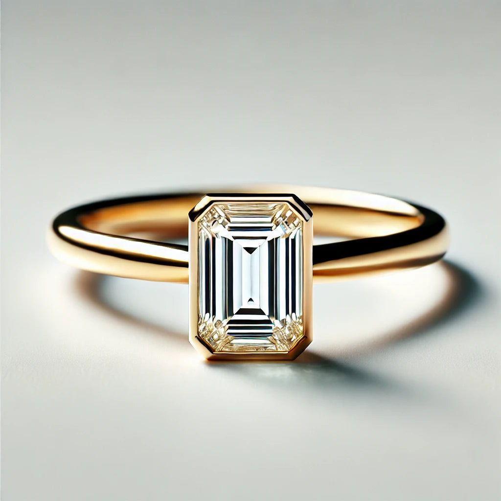 A yellow gold solitaire ring with bezel setting