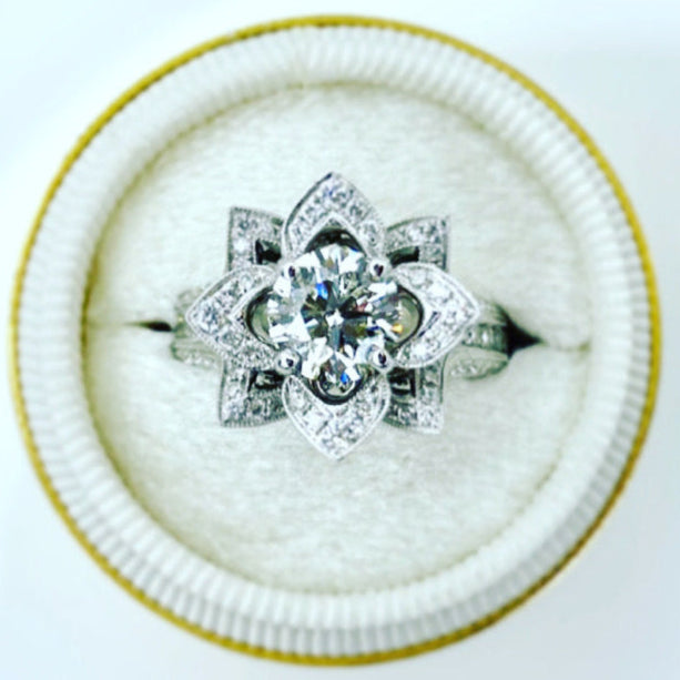 Custom engagement ring with unique ring setting