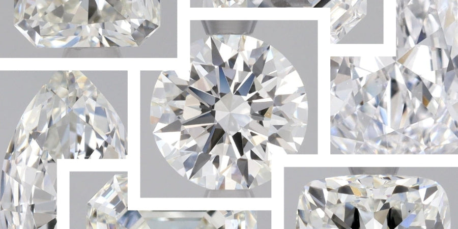 Variety of Loose, Refined Diamonds in various shapes such as round, cushion, radiant, oval, and marquise, that are ethically and sustainably sourced.