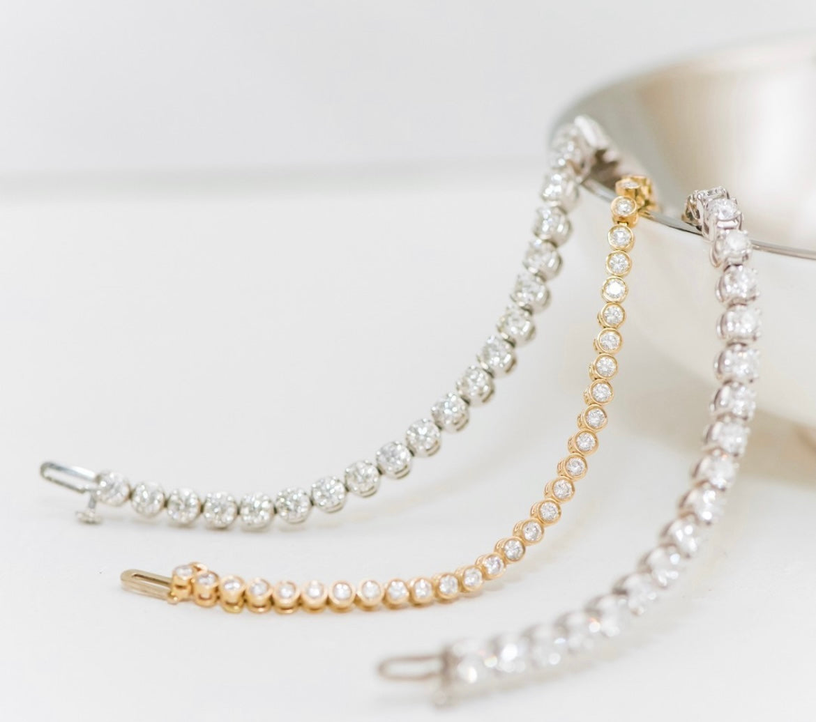 Diamond Tennis Bracelets in White and Yellow Gold