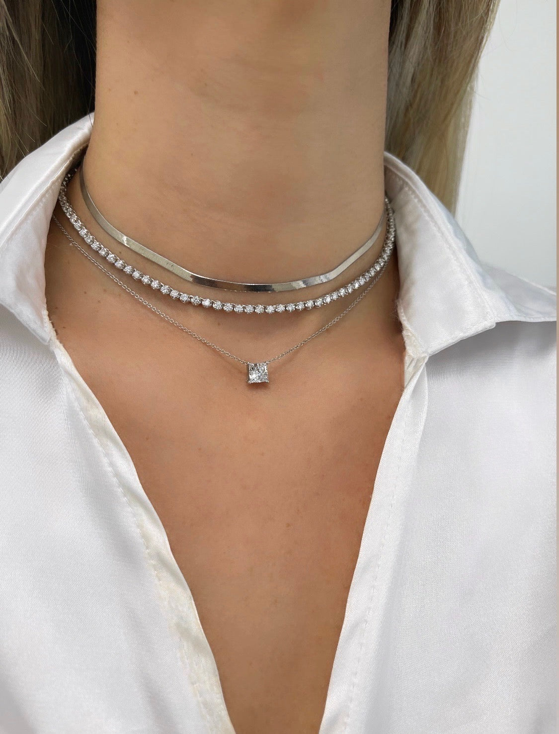 White Gold and Diamond Necklace Stack