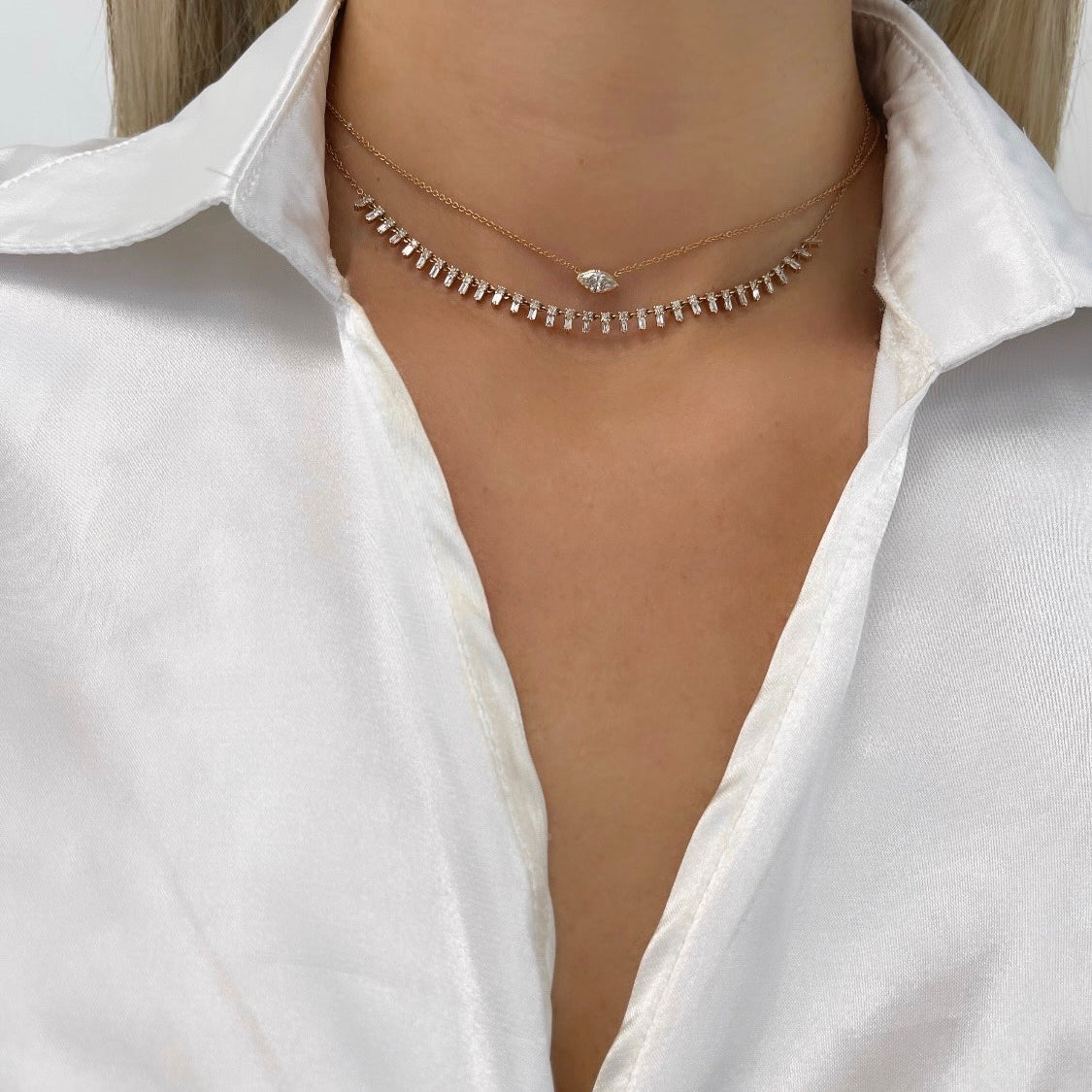Minimal Diamond Necklace Stack