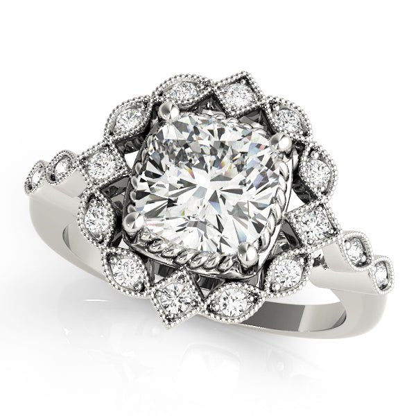 Cushion Studded Halo Side Stone Engagement Ring - Diamonds By Rothschild