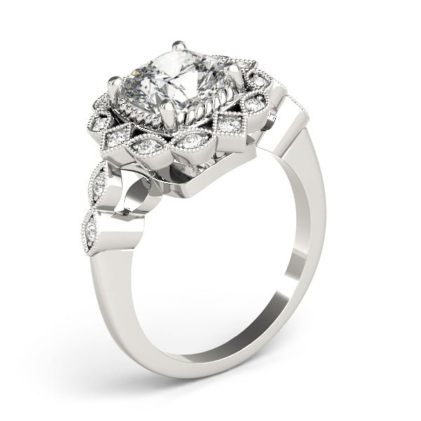 Cushion Studded Halo Side Stone Engagement Ring - Diamonds By Rothschild
