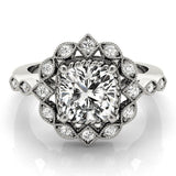 Cushion Studded Halo Side Stone Engagement Ring - Diamonds By Rothschild
