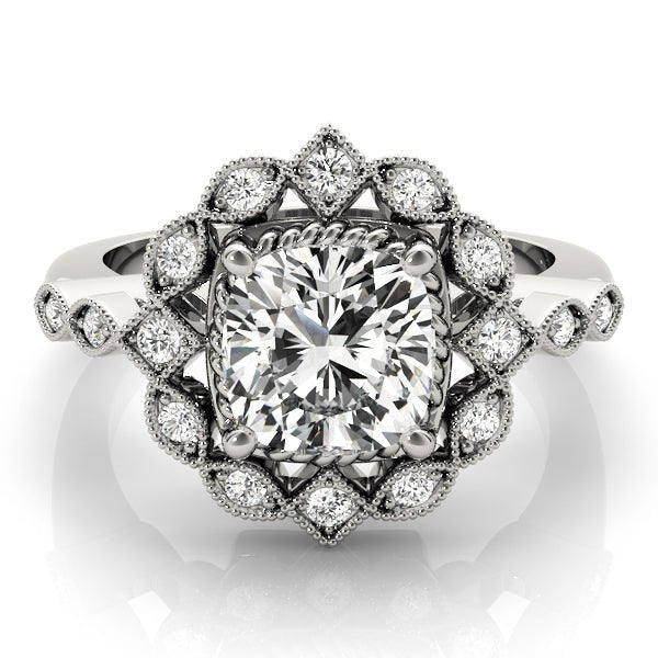 Cushion Studded Halo Side Stone Engagement Ring - Diamonds By Rothschild