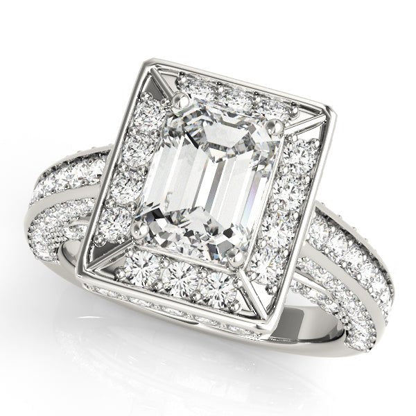 Diamond Encrusted Emerald Halo Engagement Ring - Diamonds By Rothschild