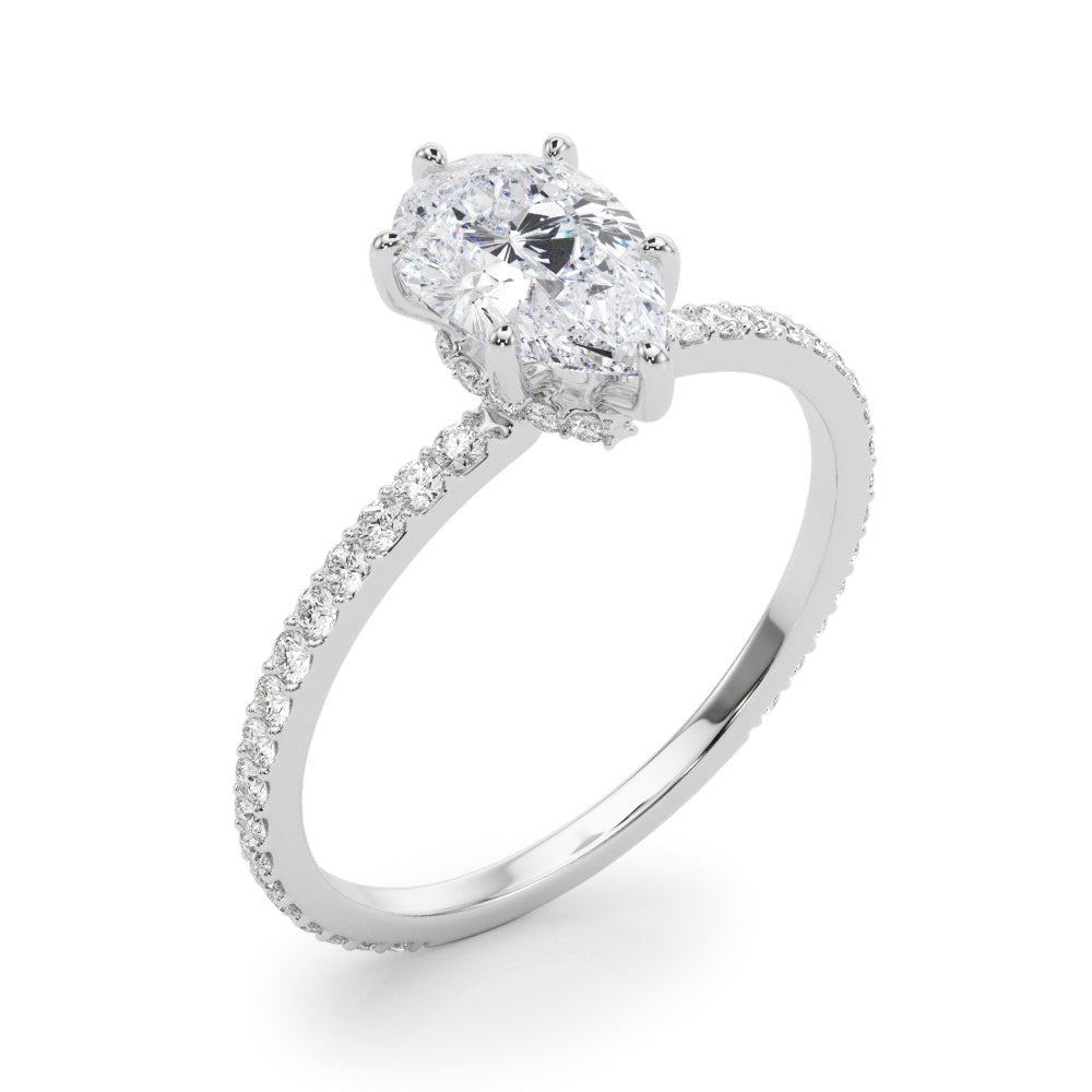 Hidden Halo Pear Center Single Row Ring Setting - Diamonds By Rothschild