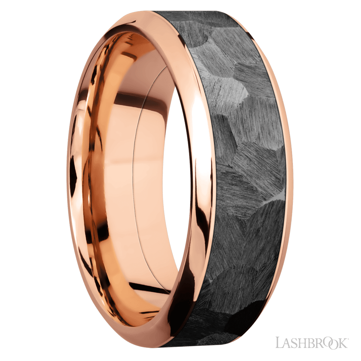 Lashbrook 14K Rose Gold Male Marriage Ring With Black Hammer Finish - Diamonds By Rothschild
