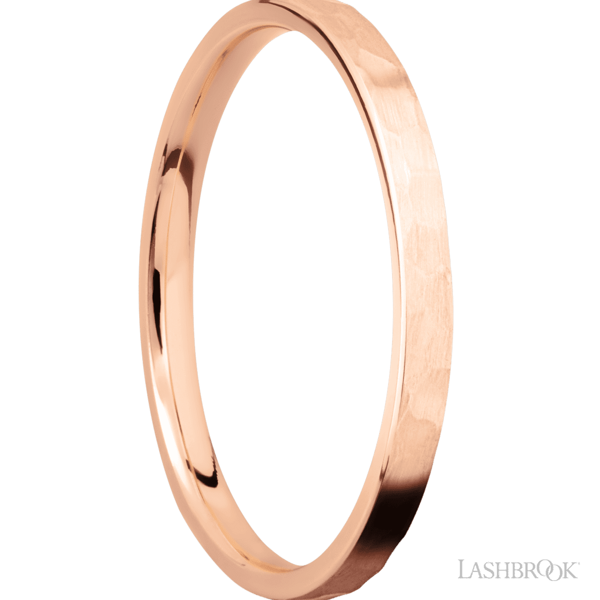 Lashbrook 14K Rose Gold Male Wedding Band with Hammer Finish - Diamonds By Rothschild
