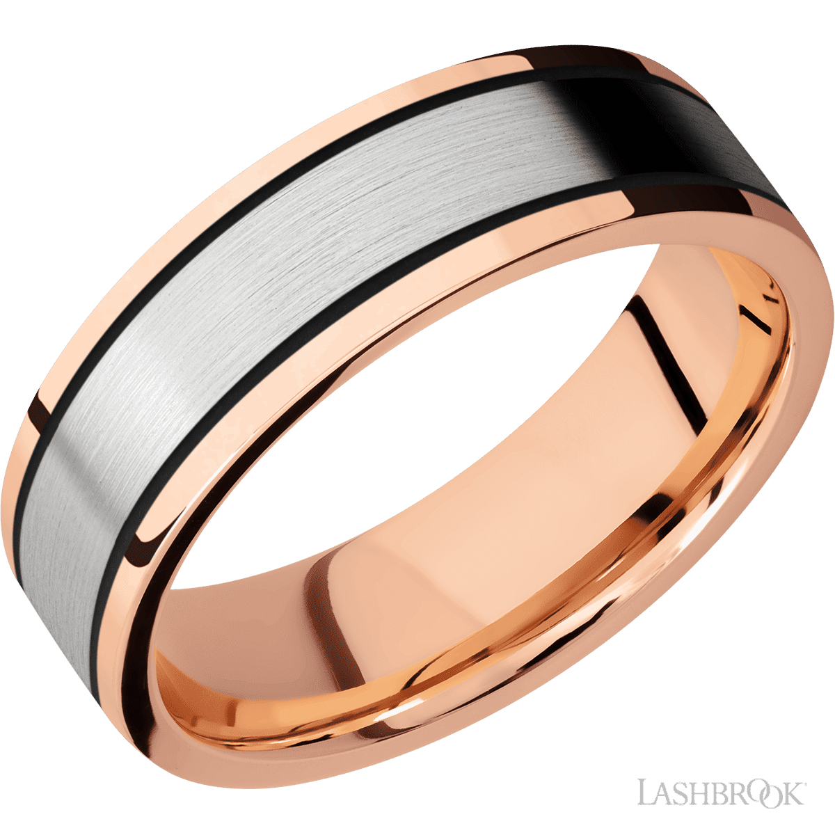 Lashbrook 14K Rose Gold Male Wedding Ring With 14K White Gold Inlay - Diamonds By Rothschild