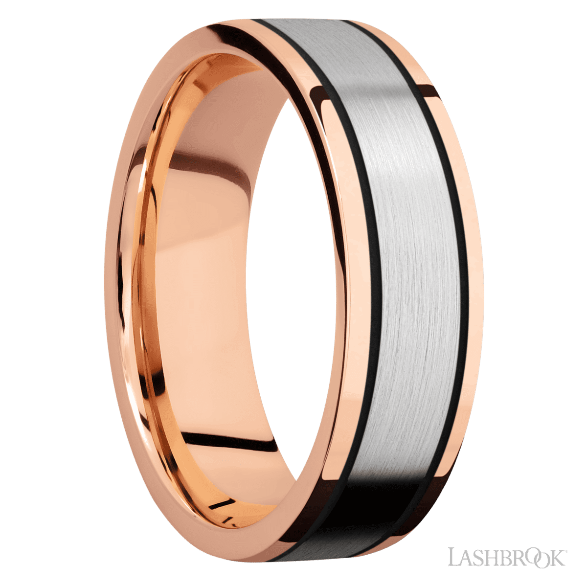 Lashbrook 14K Rose Gold Male Wedding Ring With 14K White Gold Inlay - Diamonds By Rothschild