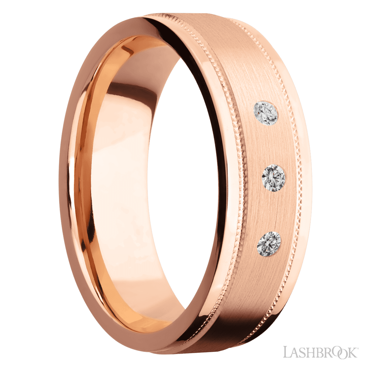 Lashbrook 14K Rose Gold Male Wedding Ring with 3 Round Diamonds - Diamonds By Rothschild