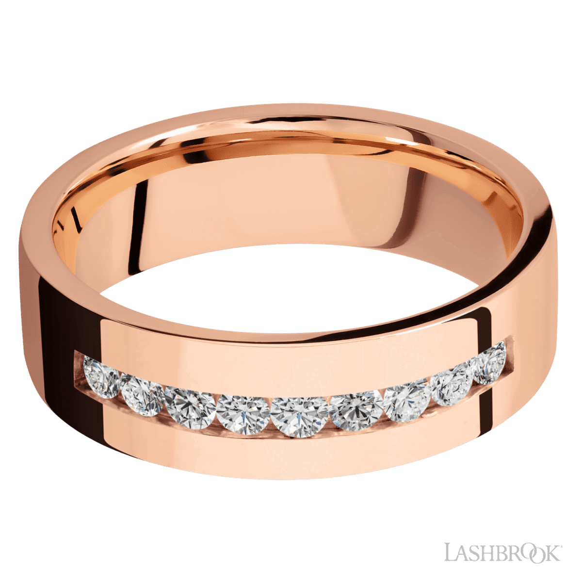 Lashbrook 14K Rose Gold Men's Marriage Ring With Beaded Diamonds - Diamonds By Rothschild