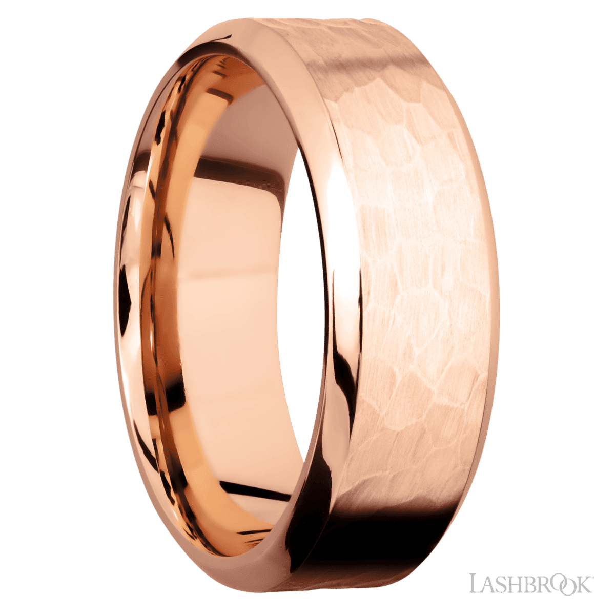 Lashbrook 14K Rose Gold Men's Marriage Ring With Hammer, Polish Finish - Diamonds By Rothschild