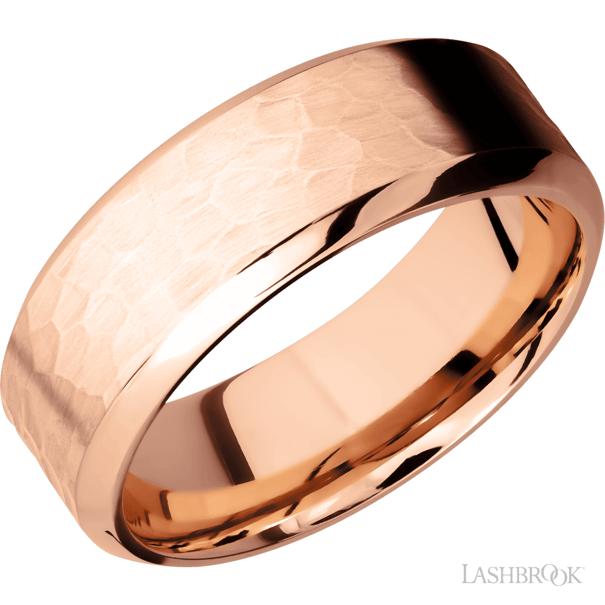 Lashbrook 14K Rose Gold Men's Marriage Ring With Hammer, Polish Finish - Diamonds By Rothschild