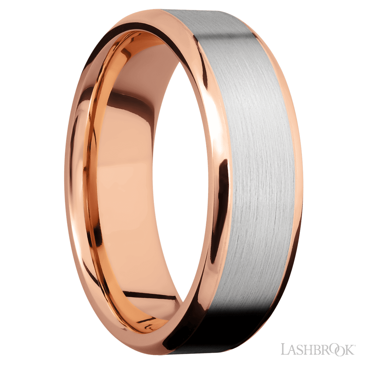 Lashbrook 14K Rose Gold Men's Wedding Ring with 14K White Gold Inlay - Diamonds By Rothschild