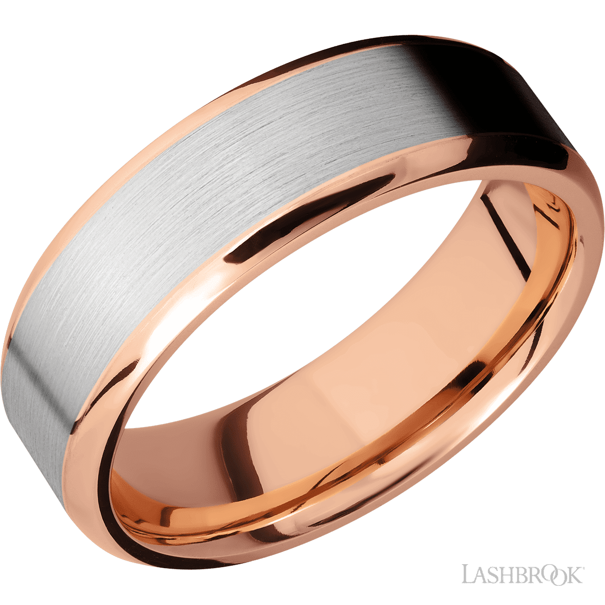 Lashbrook 14K Rose Gold Men's Wedding Ring with 14K White Gold Inlay - Diamonds By Rothschild