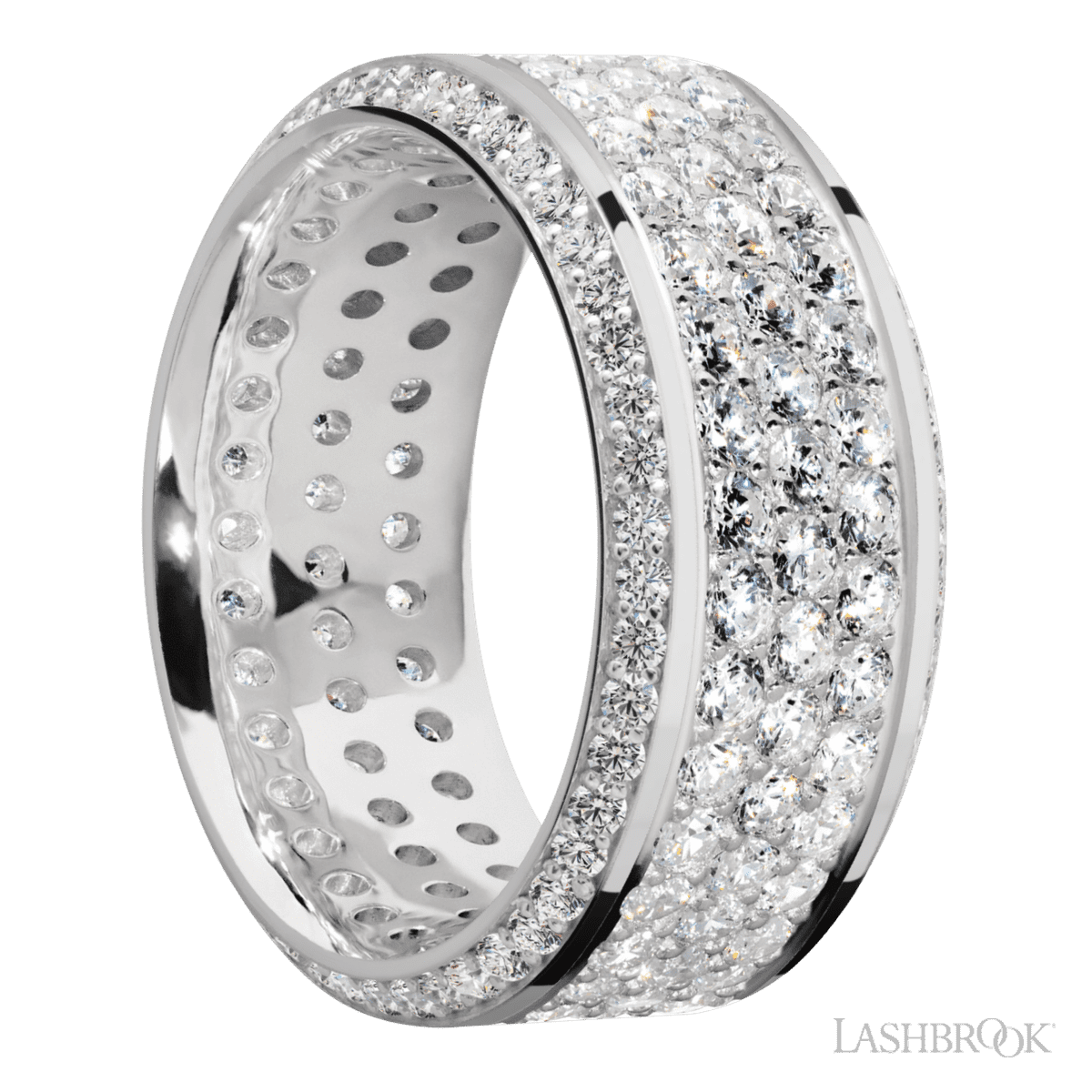 Lashbrook 14K White Gold Male Wedding Band - 3 Rows Beaded Diamonds - Diamonds By Rothschild