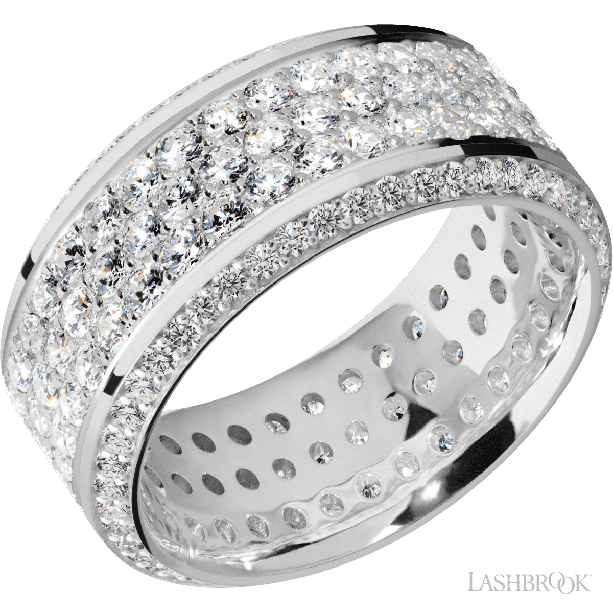 Lashbrook 14K White Gold Male Wedding Band - 3 Rows Beaded Diamonds - Diamonds By Rothschild