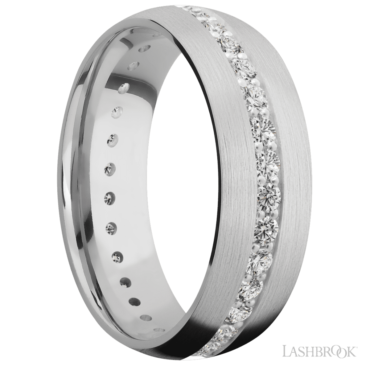 Lashbrook 14K White Gold Male Wedding Ring With Beaded Diamonds - Diamonds By Rothschild